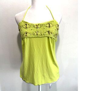 Y2K VTG crop top sequins spaghetti trap green women size S